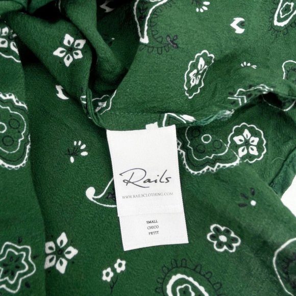 Rails Jesabel Forest Bandana Button Collar Top Shirt Women's Small Green Paisley - Picture 13 of 16